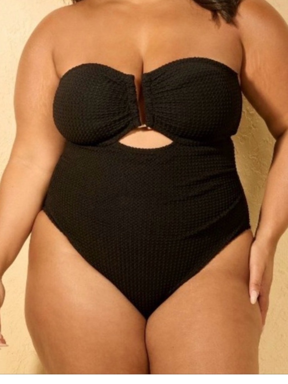 Shade & Shore Black Strapless Cutout One-Piece Swimsuit